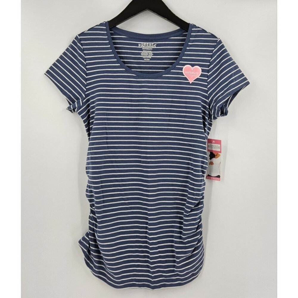 Set/2 Great Expectations Maternity T-Shirts Sz L Red Graphic & Blue Stripe NWT - Picture 5 of 8